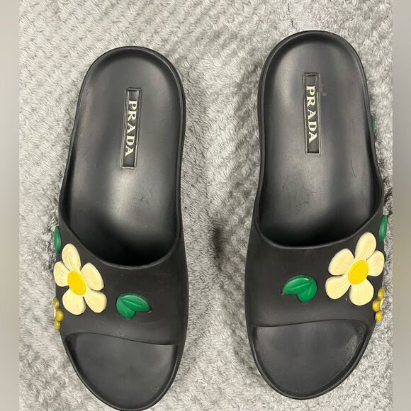 Prada Black Floral Women's Sandals - Picture 1 of 6